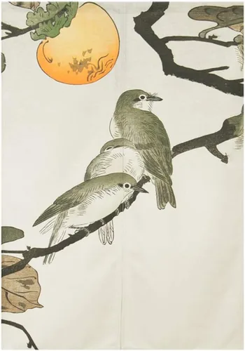 Vista 11 de Cortina japonesa Noren para puerta, pintura de tinta, hojas y pájaros, cortina para puerta, tapiz divisor de habitación, 33 x 47 pulgadas Bird 2
