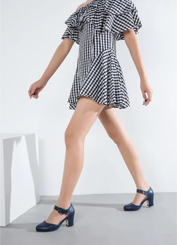 Vista 6 de Enelauge Zapatos de tacón grueso con hebilla y hebilla para el tobillo con punta redonda cerrada para mujer, sandalias de vestir D'Orsay