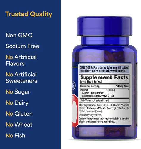 Vista 6 de Puritan's Pride Next Gen Ubiquinol Coenzima CoQ10 100 mg, suplemento dietético para la salud cardíaca, presión arterial, salud oral de las encías