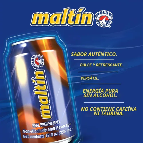 Vista 5 de Maltin Polar - Bebida de malta sin alcohol - Bebida natural de azúcar de caña (paquete de 6) Refreshing non-alcoholic malt beverages made with