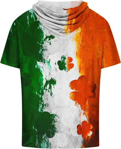 Vista 4 de Hoodies for Men T-Shirt Tops St.SaintPatrick's Print Drawstring Blouse Shirts Color Block Short Sleeve Tees Pullover
