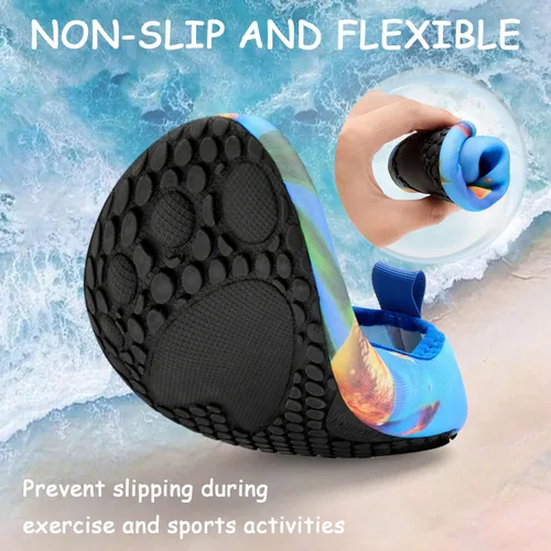 Vista 4 de ANLUKE Zapatos de agua para niños y niñas, calcetines acuáticos descalzos, de secado rápido, para playa, natación, deportes al aire libre, zapatos