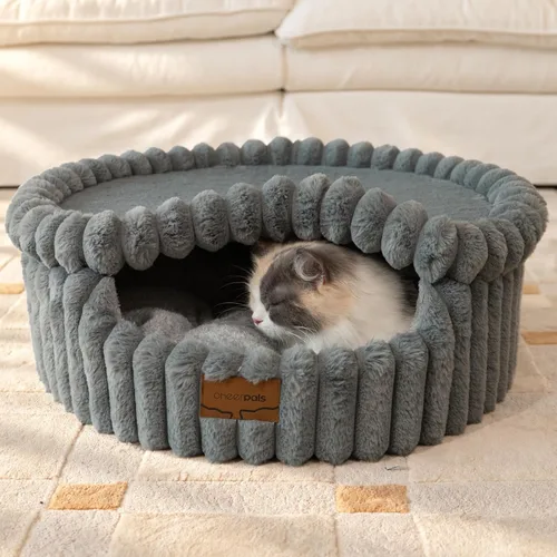 Vista 9 de CHEERPALS Cloud Cat Cave Bed for Indoor Cats Hooded Bed with Zipper((Grey)