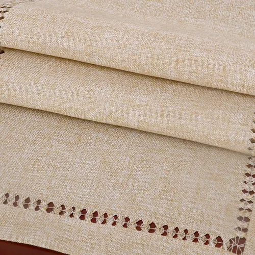 Vista 3 de Grelucgo - Camino de mesa o bufanda para aparador con dobladillo hecho a mano, color beige, rectangular de 14 por 36 pulgadas