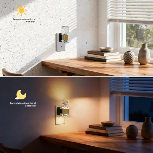 Vista 3 de Luces nocturnas LED regulables de acrílico enchufable, sensor de atardecer a amanecer, paquete de 2 Brillo ajustable de 0-100 lúmenes. Ambiente