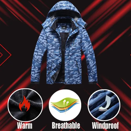 Vista 5 de Chaqueta de esquí impermeable para hombre, resistente al viento, cortavientos, abrigo de nieve cálido con capucha