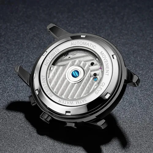Vista 5 de OLEVS Relojes automáticos para hombres, reloj de pulsera mecánico de esqueleto de lujo dorado con cuerda automática, diamante luminoso, impermeable