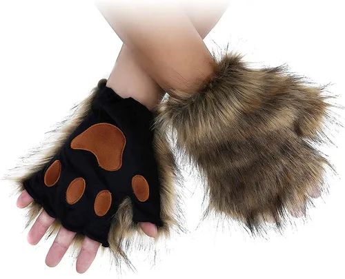 Vista 5 de HAOAN Juego de orejas y guantes con clip de cola de zorro lobo para Halloween, Navidad, fiesta de disfraces, juguetes, regalo para mujeres