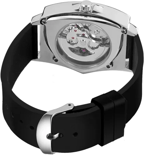 Vista 4 de FORSINING Reloj de pulsera mecánico triangular impermeable para hombre con correa de silicona