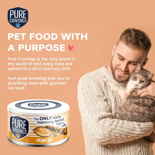 Vista 6 de Pure Cravings Alimento enlatado húmedo de atún y pollo picado para gatos, 100% probado con mercurio, lata de pescado húmedo para gatos, sin granos