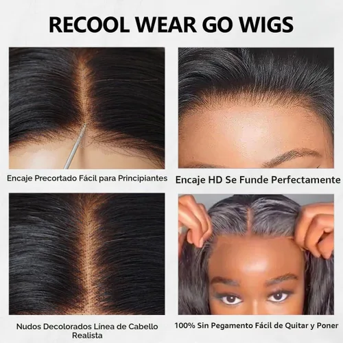 Vista 2 de RECOOL Peluca de cabello humano Bob de 5 x 6 con encaje frontal lacio, pelucas cortas, sin pegamento, cabello humano virgen brasileño, nudos pelucas