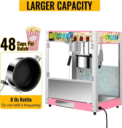Vista 4 de Máquina comercial de palomitas de maíz con hervidor de 8 onzas, máquina de palomitas de maíz para encimera de 850 W para 48 tazas por lote