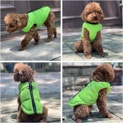 Vista 4 de Chaleco de invierno para perro, impermeable, resistente al viento, con forro polar supercálido, con cierre de cremallera suave para perros pequeños