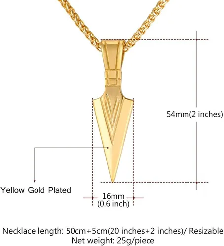 Vista 5 de U7 - Collar con colgante de acero inoxidable para hombre, diseño de punta de lanza, punta de flecha, dientes de lobo, con servicio de grabado