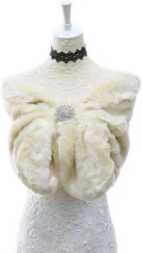 Vista 43 de Aukmla Bufanda de piel de boda para mujer con broche de diamantes de imitación para novia y damas de honor
