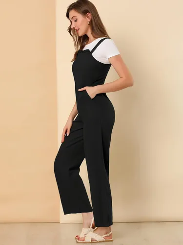 Vista 4 de Allegra K Overol de algodón casual vintage con bolsillos anchos para mujer