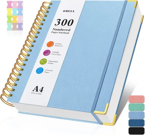 Vista 14 de Cuaderno espiral 8.5" x 11", 300 páginas numeradas cuadernos rayados de tamaño universitario con contenido, 100GSM cuaderno grueso para mujeres
