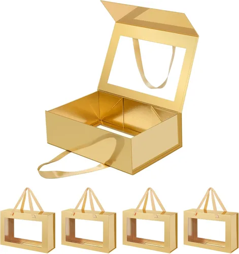 Vista 44 de Caja de regalo negra con ventana, caja de regalo magnética transparente para regalo, caja de propuesta de padrino de boda (10.5 x 7.5 x 3 pulgadas)