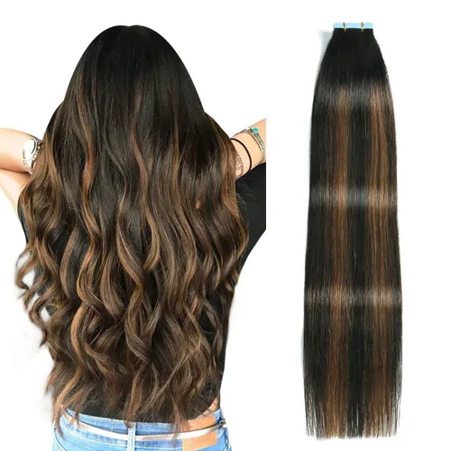 Vista 14 de SUYYA Extensiones de Cabello Humano Rizado Liso con Cinta, Color Negro Natural, Extensiones de Cabello con Cinta, Cabello Humano Rizado Liso, 12
