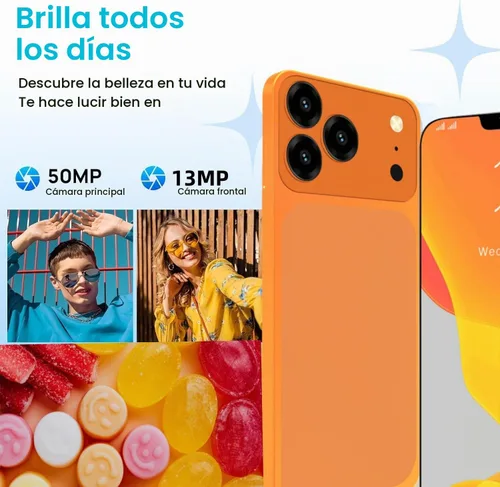 Vista 2 de Teléfono celular, teléfono inteligente Android desbloqueado, pantalla Octa-Core 6.52 pulgadas HD+ 90Hz, batería de 4000mAh, perfecta para Naranja