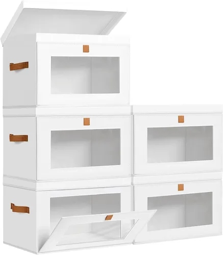 Vista 9 de DIMJ Contenedores de Almacenamiento con Tapas - Paquete de 4 Organizadores Grandes de Tela para Armario con Ventana y Asas, Cajas de Almacenamiento