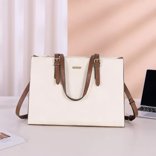 Vista 2 de CLUCI Bolsa de cuero para laptop de 15.6 pulgadas, maletín para mujer, bolso de hombro grande para oficina, escuela, viajes