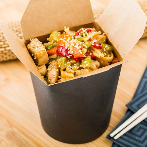 Vista 3 de Restaurantware Bio Tek - Contenedores de comida de 3.2 x 2.9 x 4 pulgadas, 200 cajas de fideos duraderas, desechables y sostenibles, cajas redondas