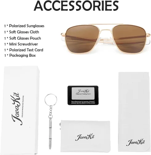 Vista 6 de JOVAKIT Gafas de sol polarizadas de aviador para hombre, estilo retro, estilo militar, lentes de sol piloto, patillas de bayoneta, protección UV400