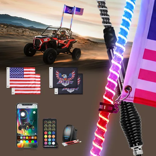 Vista 13 de Nilight Luz LED para látigo, 1 antena COB RGB de 2 pies con base de resorte, aplicación Bluetooth y control remoto, patrones de persecución