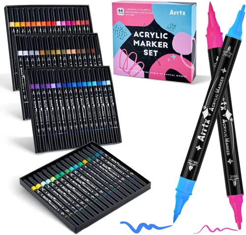 Vista 10 de Arrtx Paquete de 8 rotuladores de pintura negra de doble punta, marcadores de pintura acrílica grafiti negros para pintar sobre roca, papel, madera