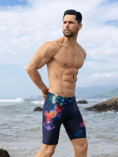 Vista 8 de 361 Bañadores tipo jammer para hombre, traje de baño de entrenamiento para carreras profesionales, resistente al cloro y duradero, traje de baño
