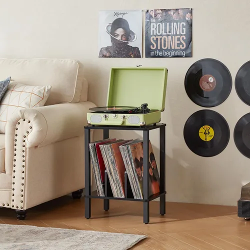Vista 5 de LELELINKY Soporte para tocadiscos de 2 niveles con almacenamiento de discos de vinilo hasta 100 álbumes, soporte para discos de dormitorio y mesa