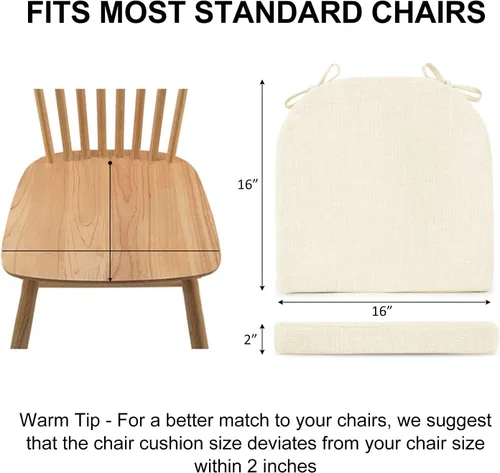 Vista 6 de Wellsin Cojines para sillas de comedor, 4 unidades, cojines para sillas de cocina con lazos y respaldo antideslizante, almohadillas para sillas
