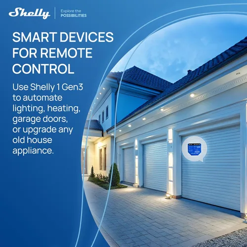 Vista 3 de Shelly 1 Gen3, interruptor de relé inteligente WiFi con contactos secos, 1 canal 16A, compatible con Alexa, Home Assistant, SmartThings y Google