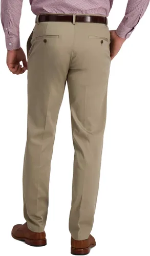 Vista 3 de Haggar - Pantalón para hombre, color caqui, sin necesidad de planchado, ajuste recto, parte delantera plana