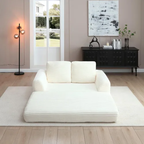 Vista 3 de 2-in-1 Folding Convertible Sofa Bed, Corduroy Sleeper Couch with 2*Pillows, Futon Modular Upholstered Boneless Loveseat with Pull-Out Bed, Folding