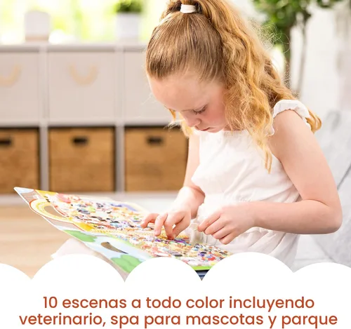 Vista 2 de Juego con pegatinas en relieve, de la marca Melissa & Doug, Libro de actividades "lugar de mascotas" con adhesivos acolchados