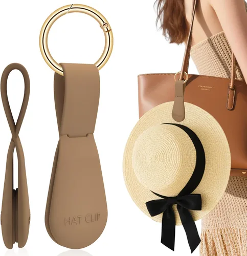 Vista 45 de Clip magnético para sombrero para viajes, 2 soportes de silicona color caqui claro para bolsos, bolsos, equipaje y sombreros de playa, clip