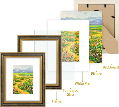 Vista 8 de Golden State Art, Marco de fotos adornado de 8 x 10 pulgadas para fotos de 5 x 7 pulgadas con paspartú o impresiones de 8 x 10 sin paspartú, cristal