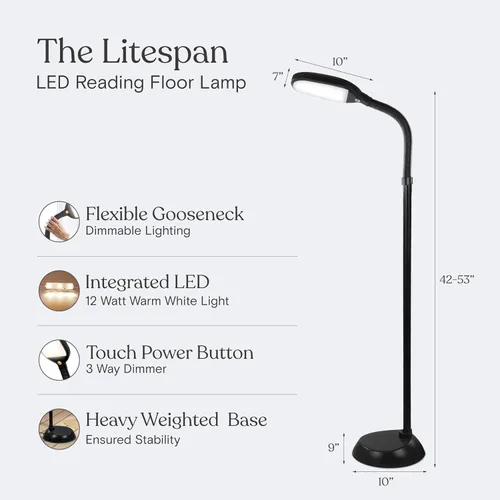 Vista 6 de Brightech Litespan - Lámpara de Pie LED Brillante para Lectura Sobre Silla, Manualidades y Lectura, Luz de Esteticista para Extensiones de Pestañas