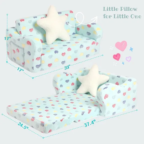 Vista 107 de MOMCAYWEX - Sofá para niños, 2 en 1, plegable, piel de melocotón, color azul