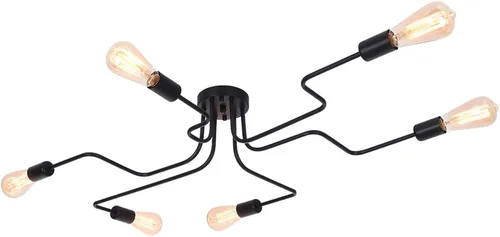 Vista 3 de Lingkai Sputnik - Lámpara de techo de 6 luces, lámparas industriales de metal negro Sputnik semiempotradas para sala de estar, comedor, vestíbulo