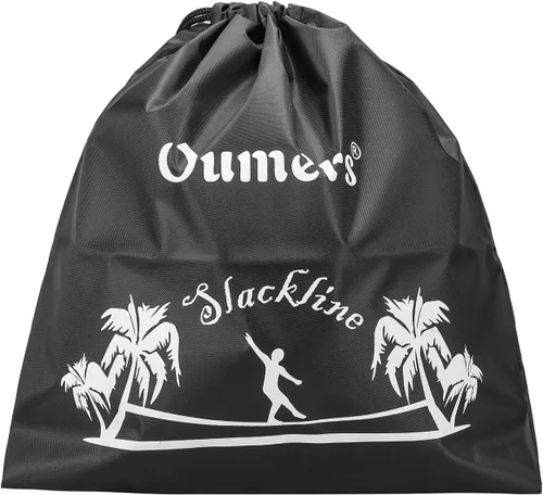 Vista 6 de Oumers Slackline Kit de regalo para principiantes con línea Blance principal de 50 pies, protector de árbol, cubierta de trinquete, bolsa