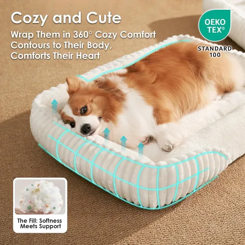 Vista 2 de EHEYCIGA Linda cama para perro de tamaño mediano, cama para mascotas de 30 Crema