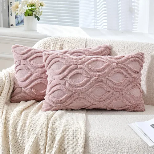 Vista 55 de MIULEE - Juego de 2 fundas de almohada de lana sintética suave y afelpada, fundas decorativas de estilo bohemio para sofá, sala de estar, cama, 16 x
