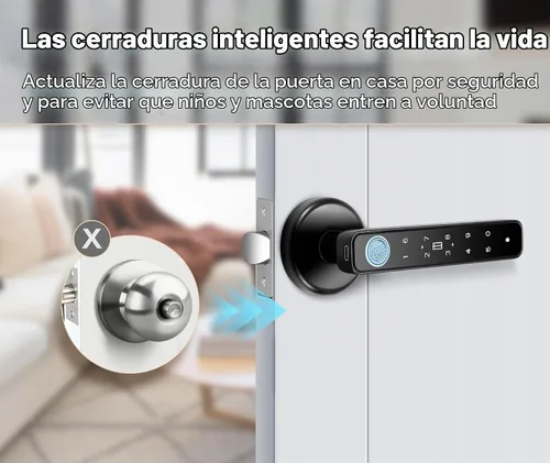 Vista 6 de Perilla de puerta con huella dactilar, perilla de puerta inteligente 5-en-1 de función completa, cerradura de puerta con huella dactilar