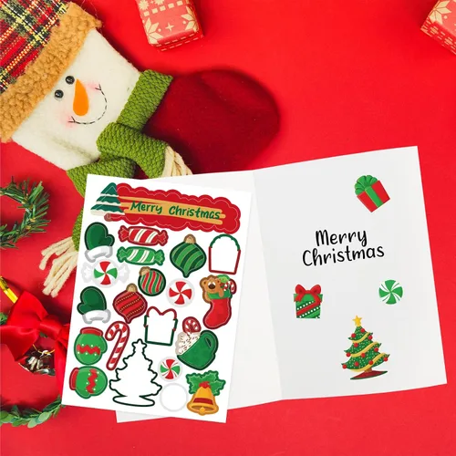 Vista 5 de Juego de tarjetas de Navidad de Fancy Land con sobres y calcomanías 18 piezas, kit de bricolaje para hacer tus propias tarjetas de Navidad
