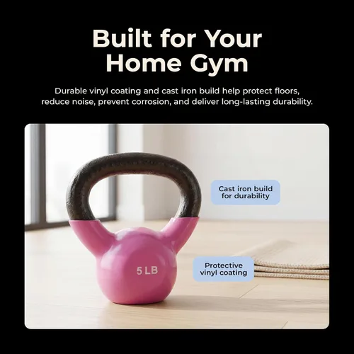 Vista 4 de Pesa rusa con revestimiento de vinilo Sunny Health & Fitness para entrenamiento de fuerza y ejercicio de balanceo - En 5, 10, 15, 20, 25 libras