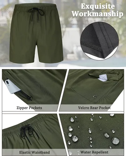 Vista 6 de SILKWORLD Traje de baño para hombre con forro de compresión, 2 en 1, de secado rápido, con bolsillos con cremallera