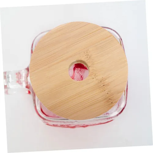 Vista 2 de UPKOCH Tarro de conservas para tarros de yogur, 4 unidades, tapas de bambú, tapa de tarro de vidrio, tapa de madera